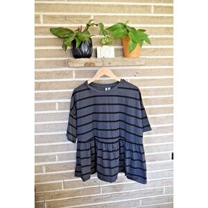 Asos Design Black Gray Boxy Tee Ruffle Peplum Bottom Women’s Size 12 striped